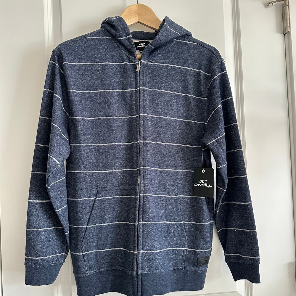 O'Neill Murphy Zip Fleece Hoodie Men's L Navy Stripe Full Zip NWT
